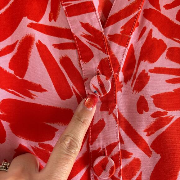 Veronica Beard Samy Red & Pink Poppy Floral Print Button Up Mini Shirt Dress 4 - Picture 5 of 12